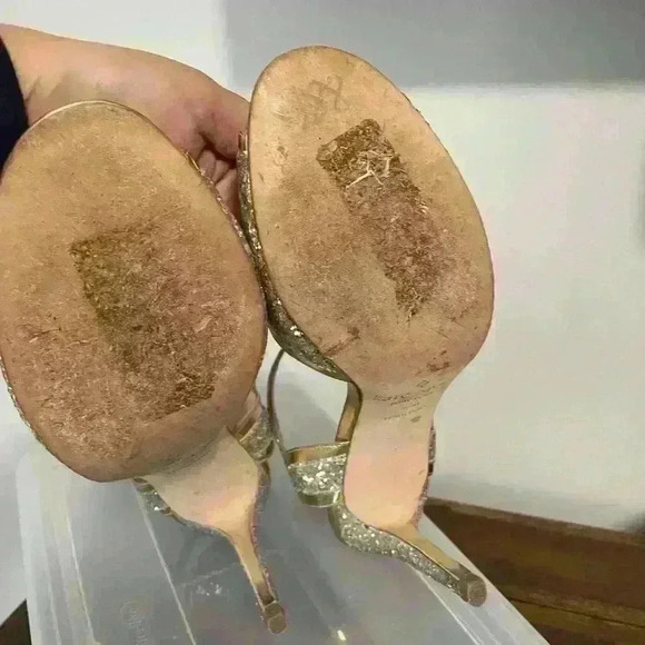 Kate Spade ♠️ Women's Oak Heeled Sandal Glittered Silver/Gold - Picture 5 of 5